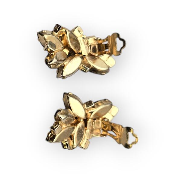 Amber Rhinestone Cluster Clip-On Vintage Earrings - Picture 4 of 5